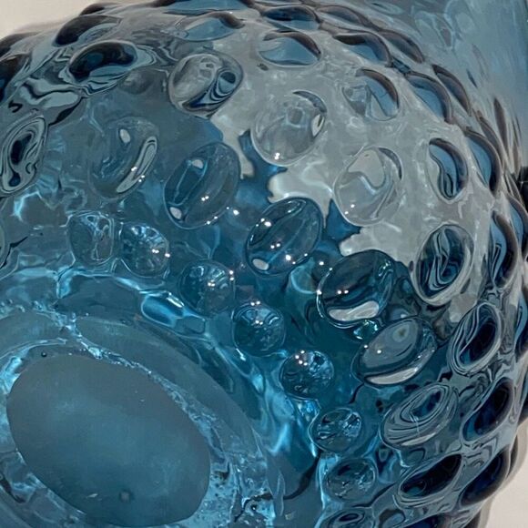 Blue Murano Hand Blown Thumbprint Art Glass Great Horned Glass Owl Vase Figurine - Picture 9 of 12